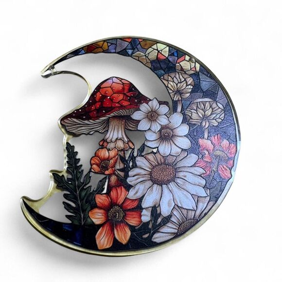 Acrylic Moon Mushroom Flower Wall Window Hanging Decor Cottagecore - Picture 4 of 6